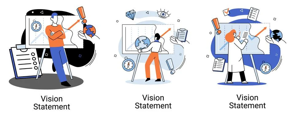 Vision statement, description of main business idea, business format, advantage Stock Illustration