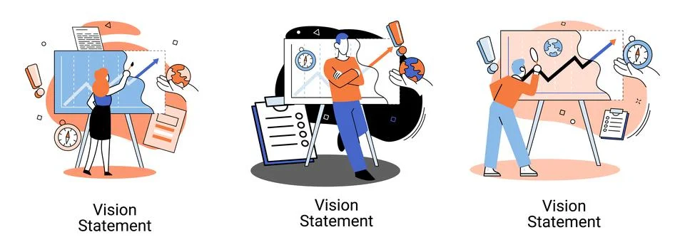 Vision statement, description of main business idea, business format, advantage Stock Illustration