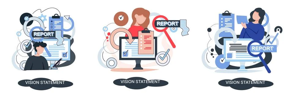Vision statement, description of main business idea, business format, advantage Stock Illustration