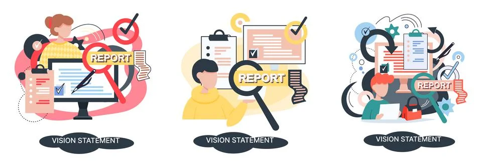 Vision statement, description of main business idea, business format, advantage Illustrazione stock