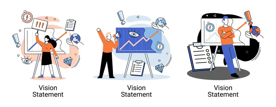 Vision statement, description of main business idea, business format, advantage Stock Illustration