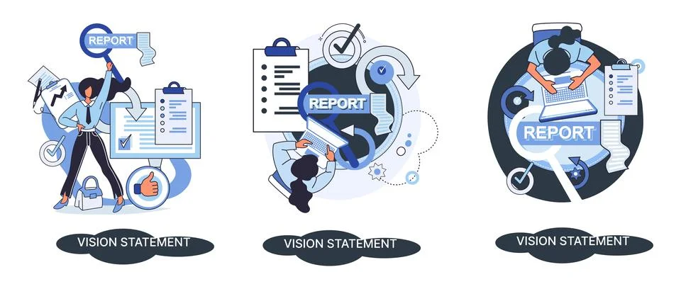Vision statement, description of main business idea, business format, advantage Stock Illustration
