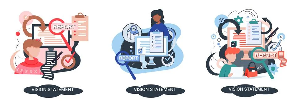 Vision statement, description of main business idea, business format, advantage Stock Illustration