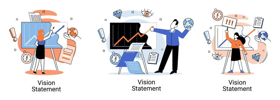 Vision statement, description of main business idea, business format, advantage Illustrazione stock