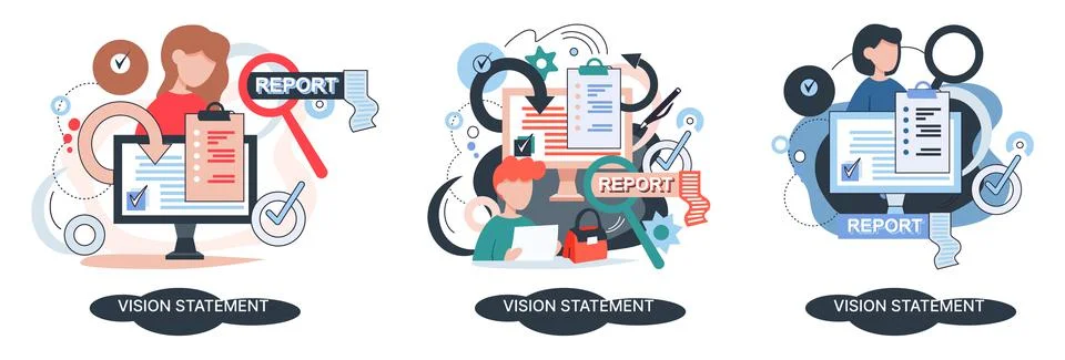 Vision statement, description of main business idea, business format, advantage Stock Illustration