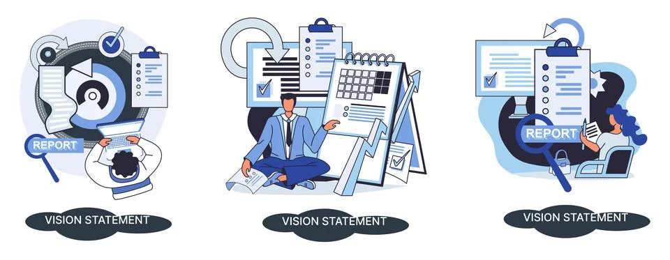 Vision statement, description of main business idea, business format, advantage Illustrazione stock