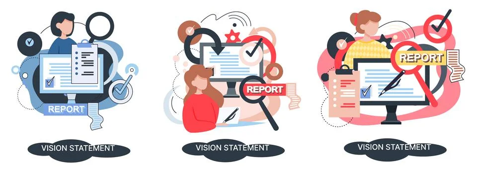 Vision statement, description of main business idea, business format, advantage Illustrazione stock
