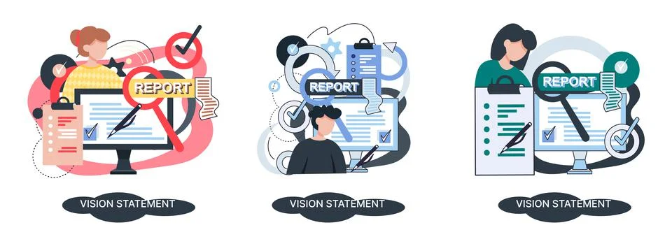 Vision statement, description of main business idea, business format, advantage Stock Illustration