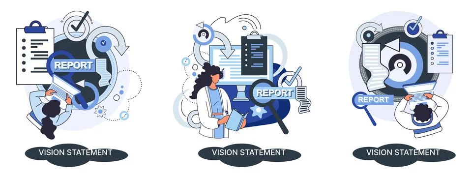 Vision statement, description of main business idea, business format, advantage Stock Illustration