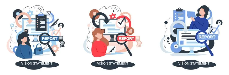 Vision statement, description of main business idea, business format, advantage Illustrazione stock