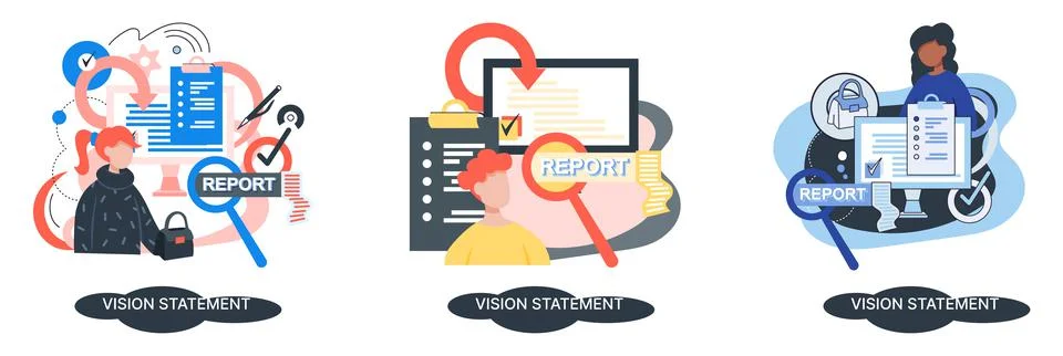 Vision statement, description of main business idea, business format, advantage Stock Illustration