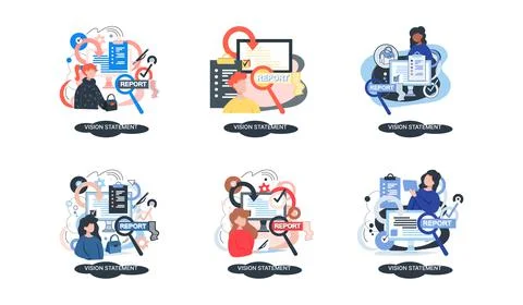 Vision statement, description of main business idea, business format, advantage Stock Illustration