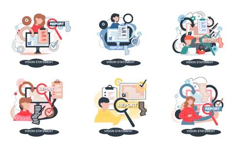 Vision statement, description of main business idea, business format, advantage Stock Illustration