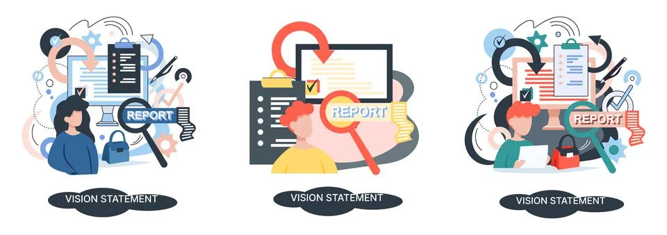 Vision statement, description of main business idea, business format, advantage Stock Illustration