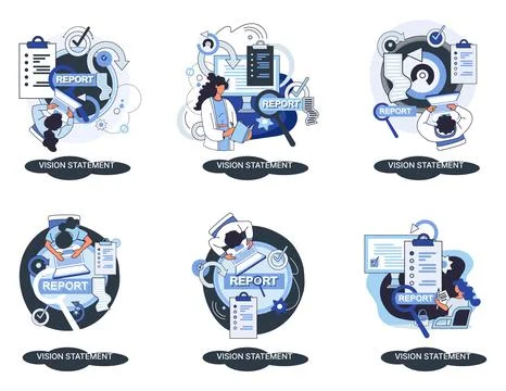 Vision statement, description of main business idea, business format, advantage Stock Illustration