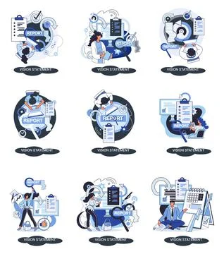 Vision statement, description of main business idea, business format, advantage Stock Illustration