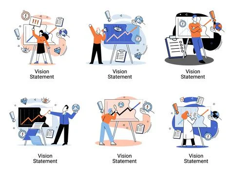 Vision statement, description of main business idea, business format, advantage Stock Illustration