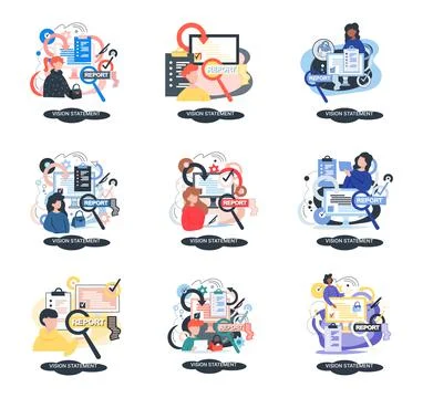 Vision statement, description of main business idea, business format, advantage Stock Illustration