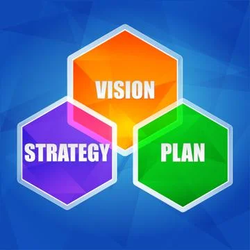 Vision, strategy, plan in hexagons, flat design Stock Illustration