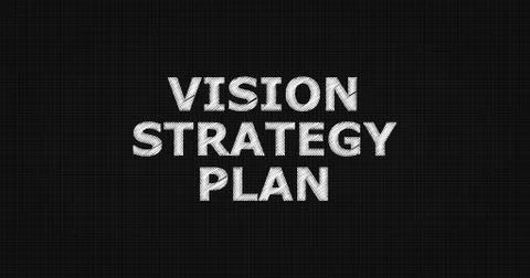VISION STRATEGY PLAN text on board Illustrazione stock