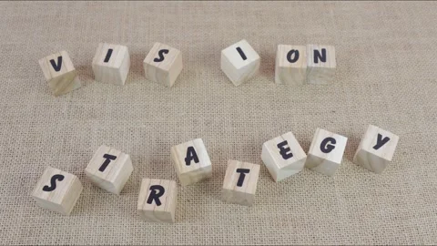 Vision Strategy word made with building wooden cube blocks Stock Footage 268181578