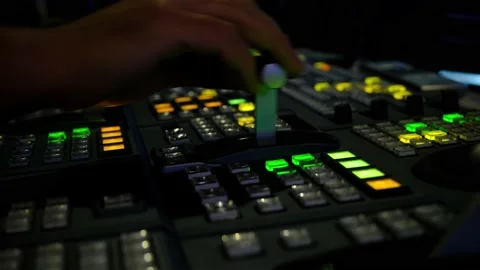 Vision Switcher Studio Director broadcast video mixer operation Stock Footage 144504884