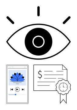 Vision, technology usage, digital recognition, certification systems, content イラスト素材