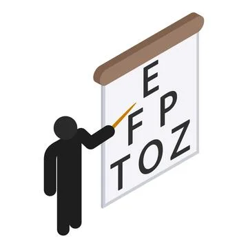 Vision testing icon isometric vector. Snellen chart man icon with pointer stick Stock Illustration