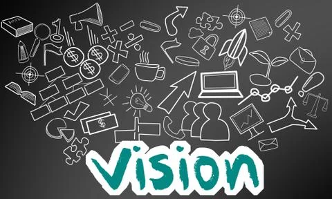 Vision text with creative drawing for business success, strategy and planning Stock Illustration