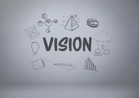 Vision text graphics with grey background Stock Illustration