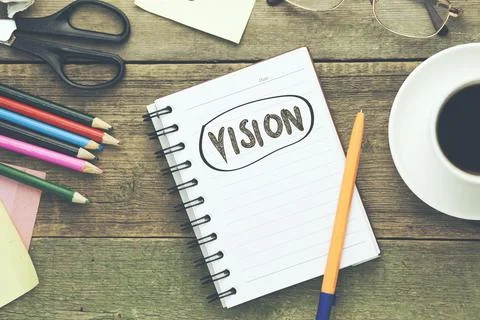 Vision text on notepad Stock Photos