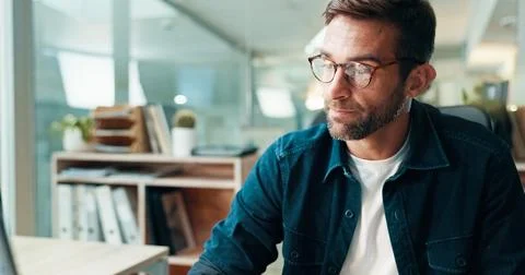 Vision, thinking and creative man in office for problem solving, business Stock Photos