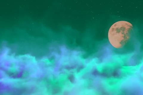 Visionary clouds with moon with spotlights creative abstract background Stock Illustration