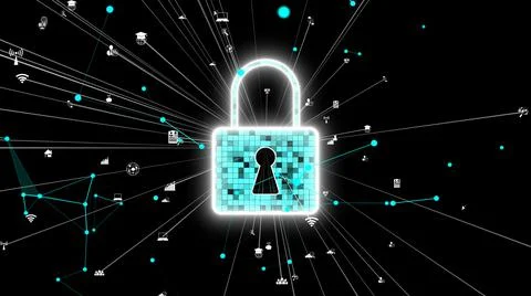 Visionary cyber security encryption technology to protect data privacy Illustrazione stock