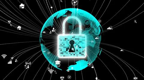 Visionary cyber security encryption technology to protect data privacy Illustrazione stock