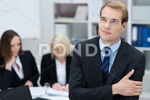 Visionary employee thinking of development Stock Photos