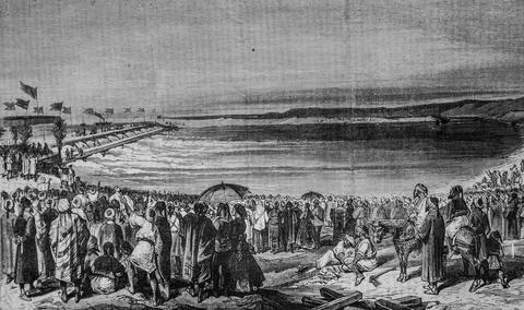Visit di vice king of Egypt at the traveaux of the Isthme de Suez, the illust Stock Illustration