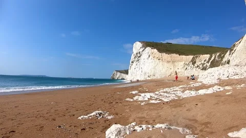 Visit Durdle Door, during COVID-19 pandemic, 2020. Timelapse on the beach. Stock Footage 144138529