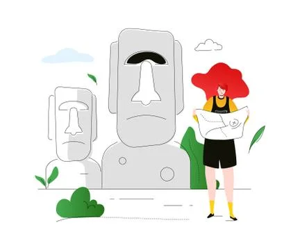 Visit Easter Island - colorful flat design style illustration Stock Illustration