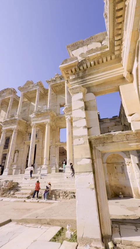 Visit Ephesus background vertical video. Library of Celsus. Stock Footage 345311402