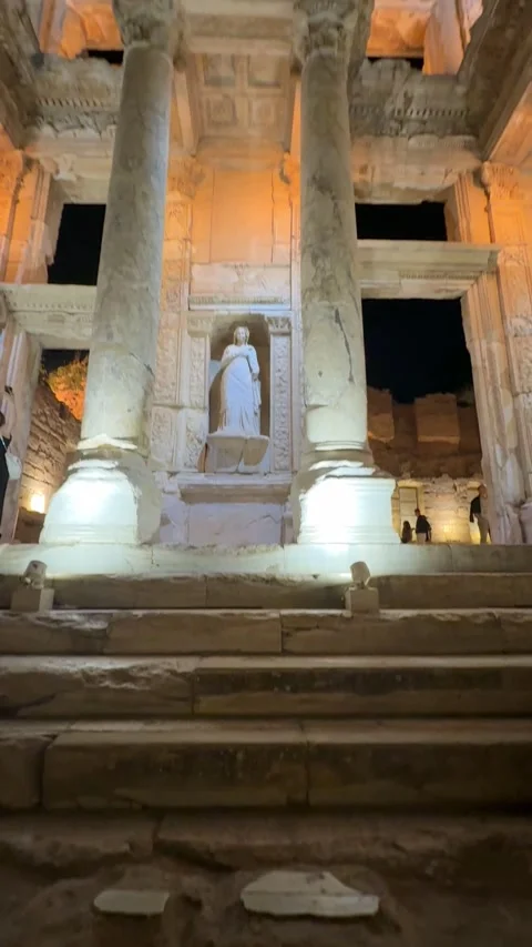 Visit Ephesus concept video. Library of Celsus wide angle video. Stock Footage 345323094