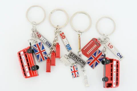Visit London concept with keychains Stock-Fotos