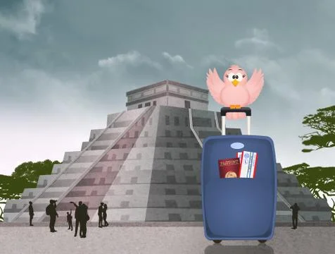 Visit the Mayan pyramid Stock Illustration