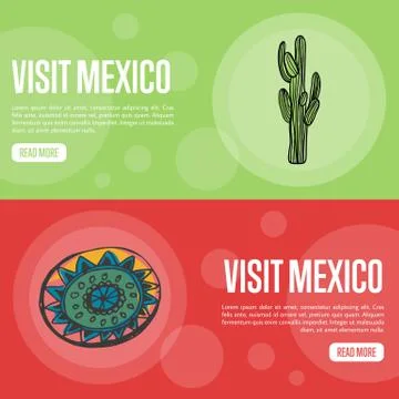 Visit Mexico Touristic Vector Web Banners Stock Illustration