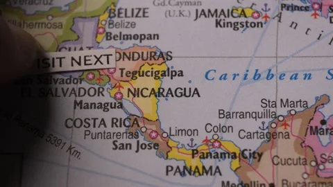 Visit Next Label Placed on Central America Map for Vacation Travel Concept Stock Footage 346575295