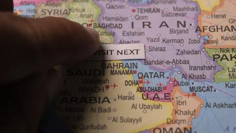 Visit Next paper label placed on Middle East map travel destination concept Stock Footage 346743814