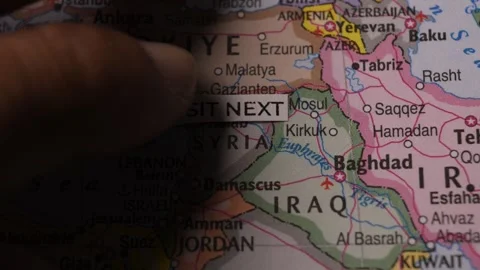 Visit Next paper tag on Middle East map travel destination concept Stock Footage 346745165
