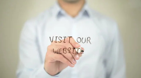 Visit Our Website,  Man writing on transparent screen Stock Footage 62979588