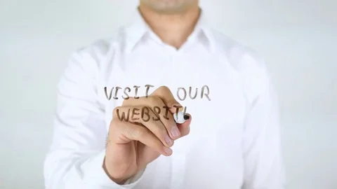 Visit Our Website, Man Writing on Glass Stock Footage 77898329