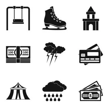 Visit to the park icons set, simple style Ilustración de archivo